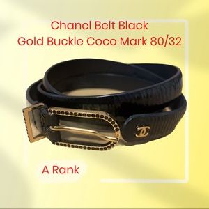 💯% AUTH ⭐ Chanel Belt Black Gold Buckle Coco Mark